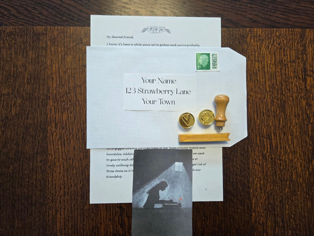 Handwritten letter subscription with wax seal, documents and illustrations from Old Park Letters