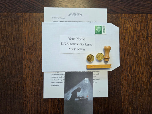 Handwritten letter subscription with wax seal, documents and illustrations from Old Park Letters